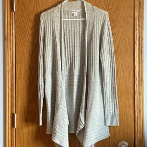 Christopher & Banks Cream & Gray Draped Cardigan